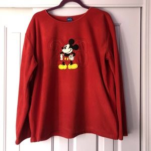 Disney Medium Mickey Sweatshirt Fleece Red Vintage